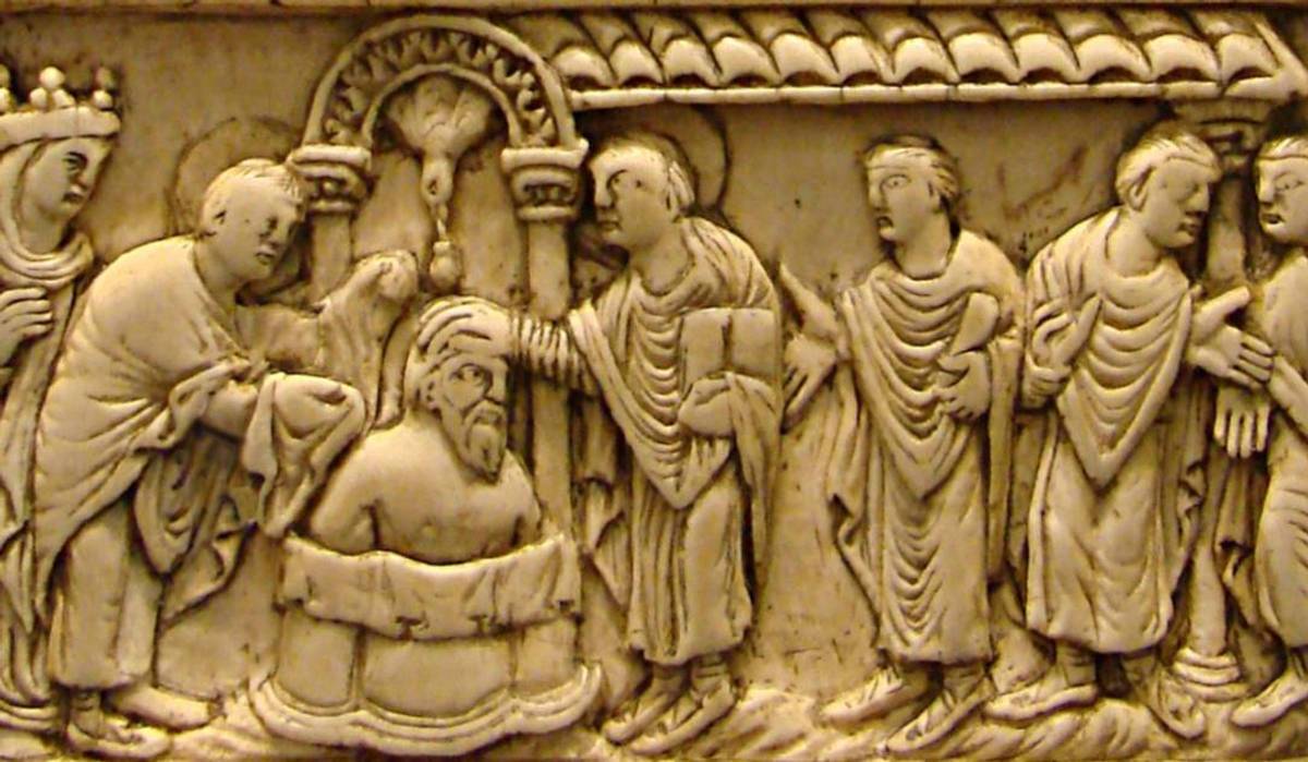Baptême de Clovis, plaque en ivoire, 9e s.