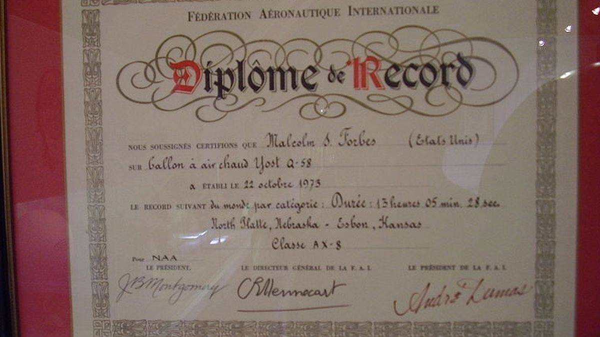 Balleroy, diplôme de M. Forbes