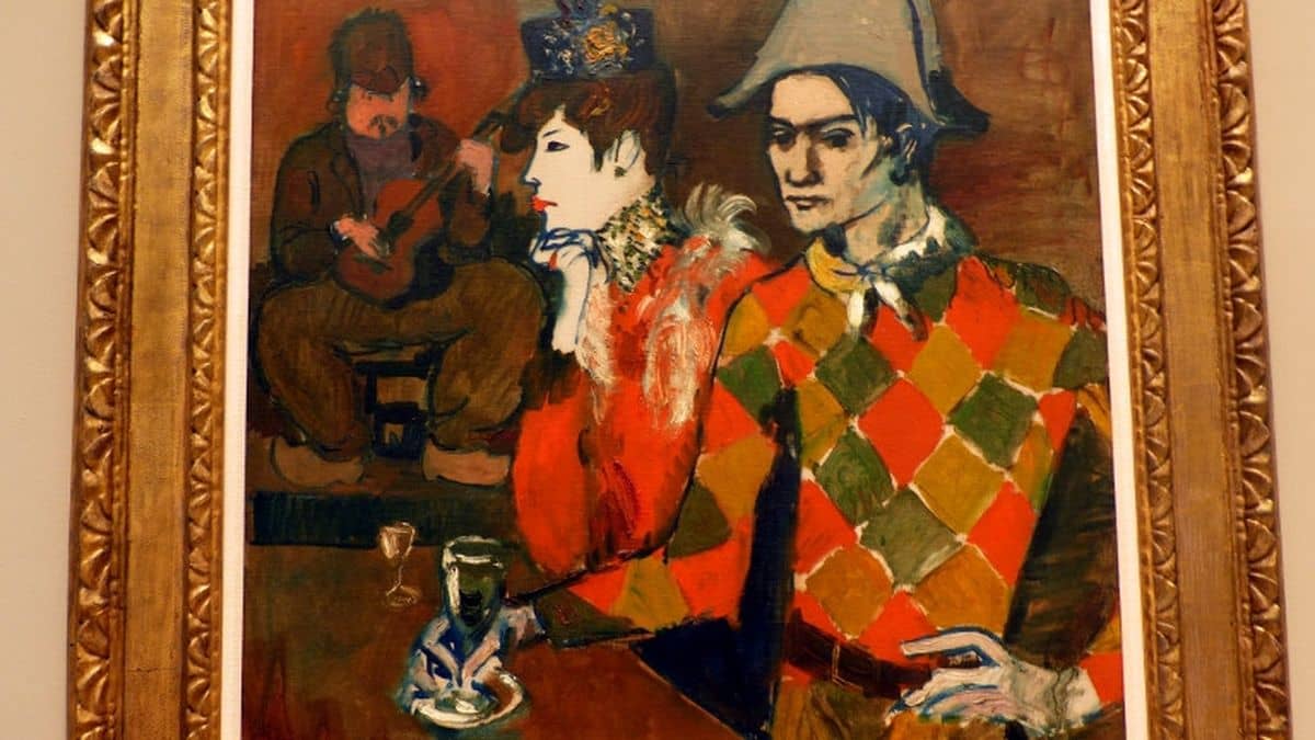 Au Lapin Agile ou L'Arlequin au verre (1905, P. Picasso)
