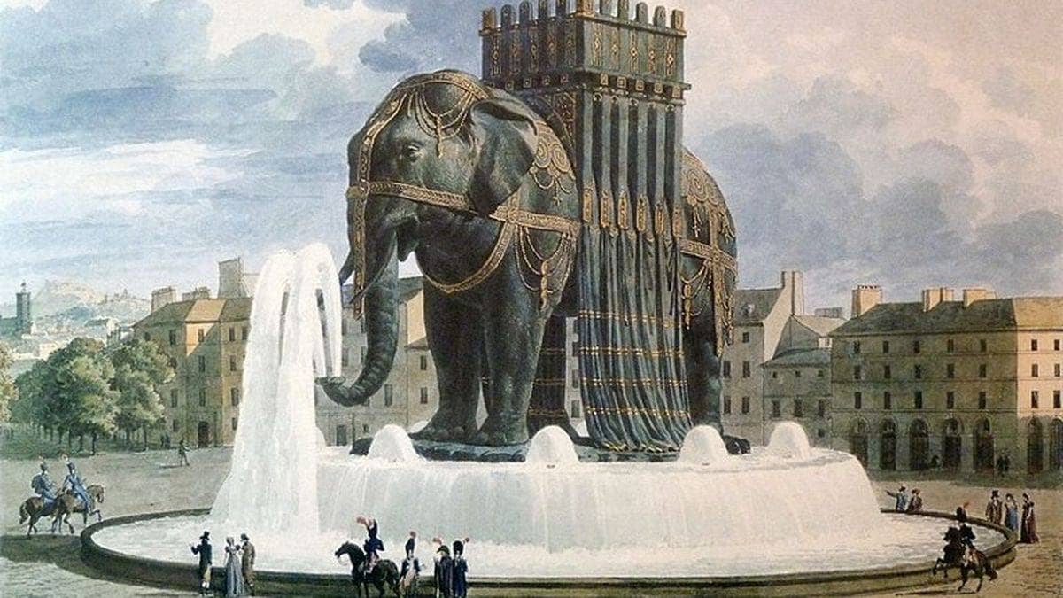 Aquarelle d'Alavoine, dernier projet pour la fontaine de l'Eléphant