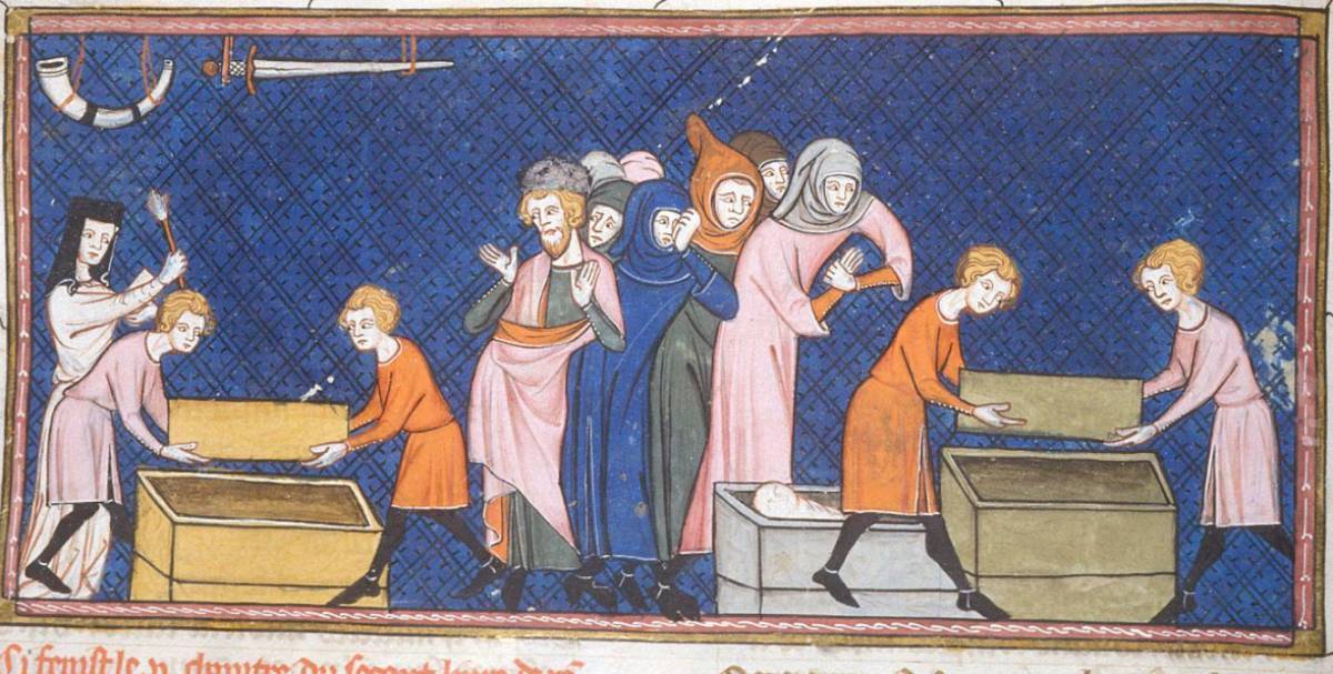 Funérailles de Roland (BL Royal 16 G VI, f. 182v)