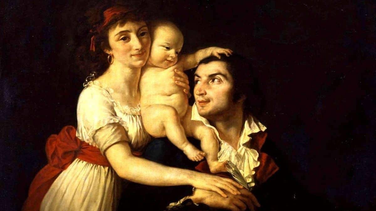 Lucile et Camille Desmoulins avec leur bébé Horace