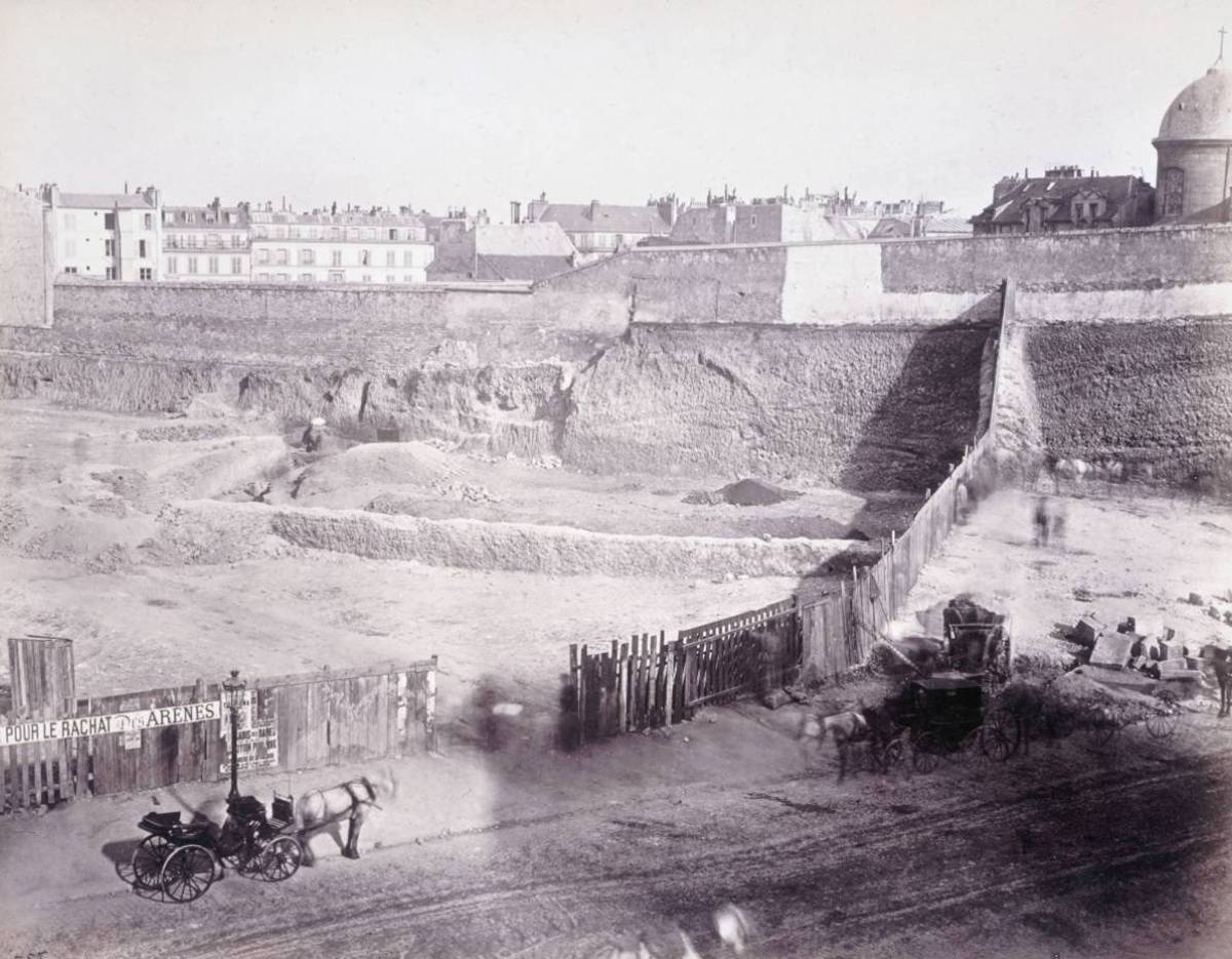 Arènes de Lutèce, fouilles de 1870 (P. Emonts, 1870)