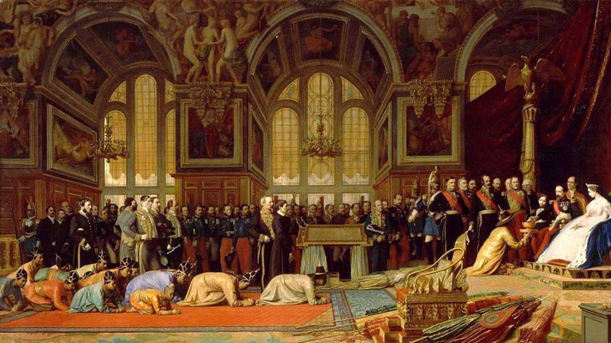 Napoléon III reçoit les ambassadeurs siamois à Fontainebleau (Gérôme, 1864)