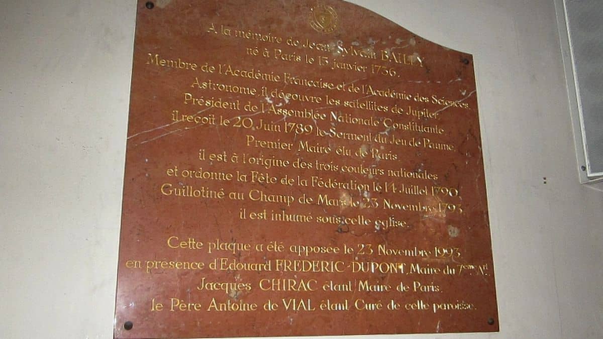 La plaque indiquant l'endroit où a été inhumé Bailly