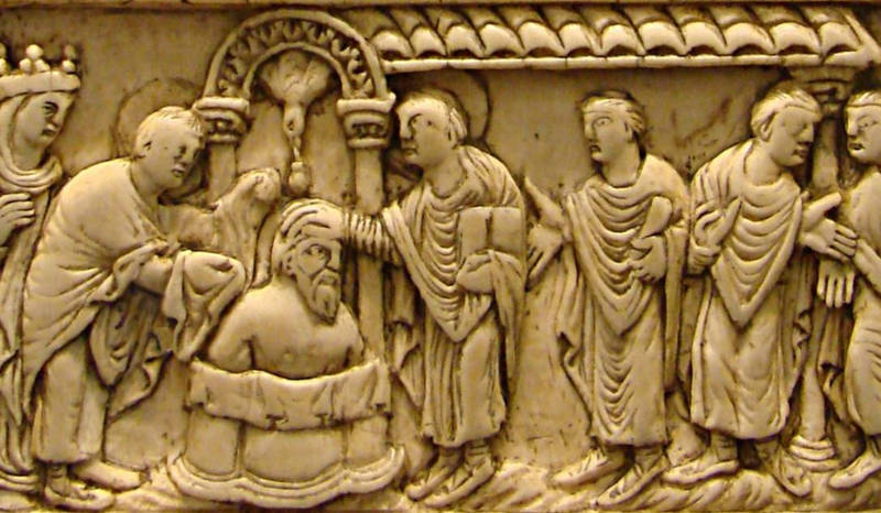 Baptême de Clovis, plaque en ivoire, IXe s.