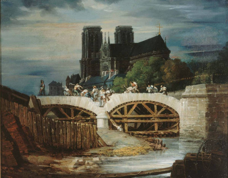 Construction du pont en 1828 (Anonyme, 1833)