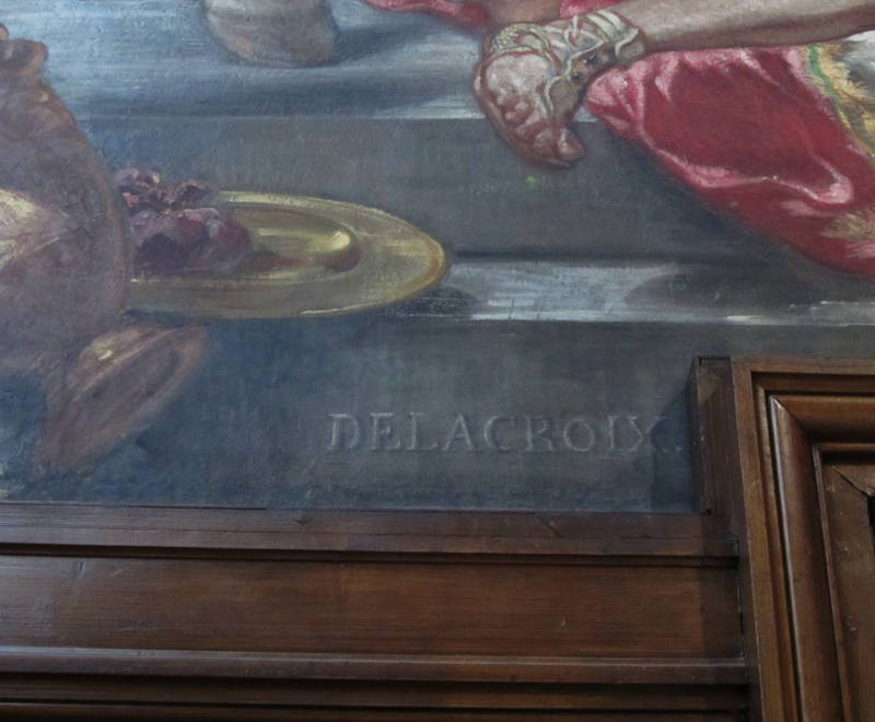Héliodore, détail : signature de Delacroix