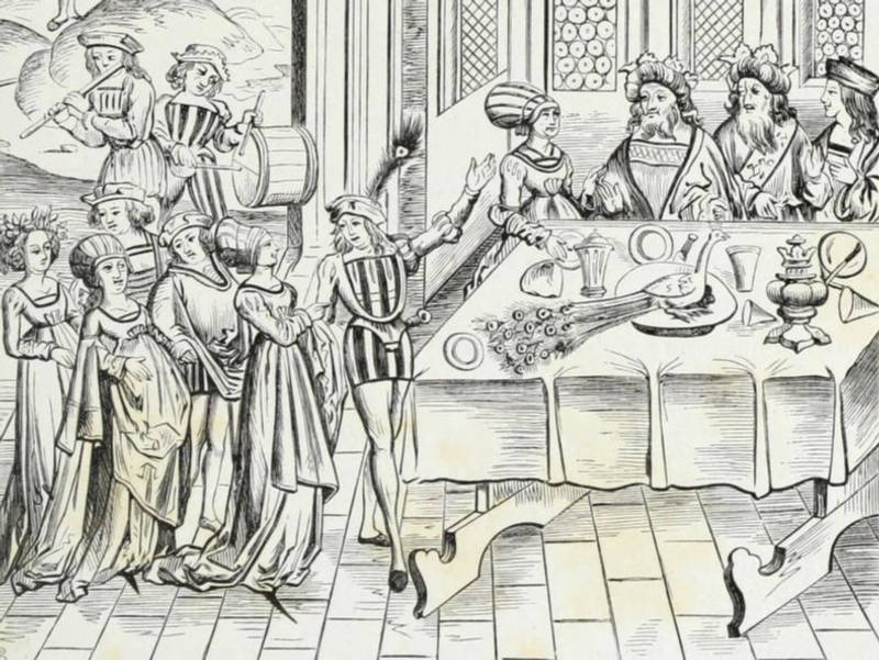 Festin d'apparat avec service du paon (Gravure de 1517)